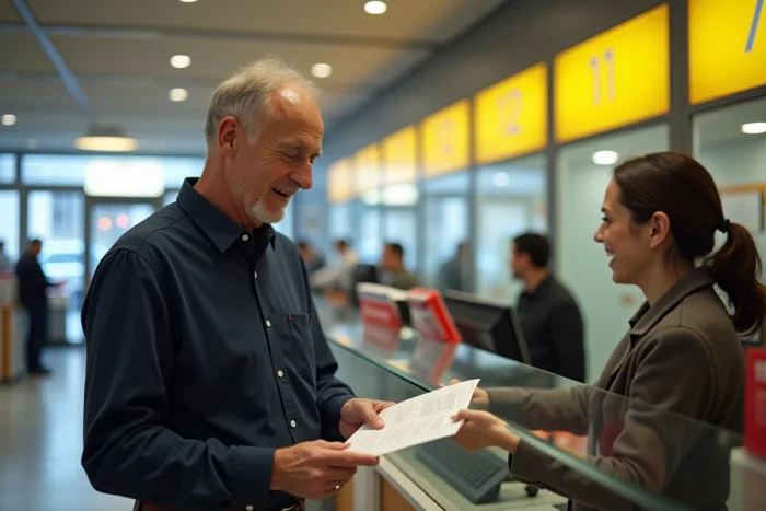 Homme déposant une demande de réexpédition de courrier au bureau de poste après un décès