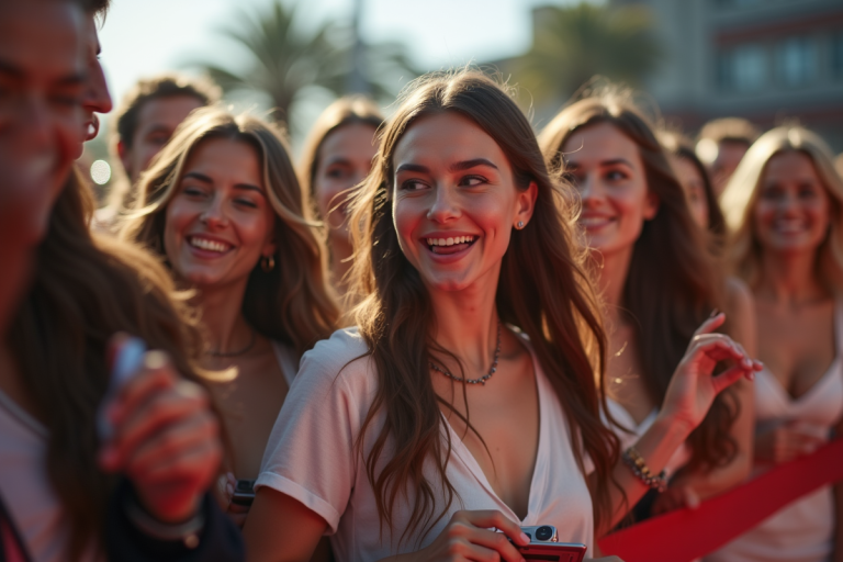 Groupe de fans divers lors d'un événement sur le tapis rouge