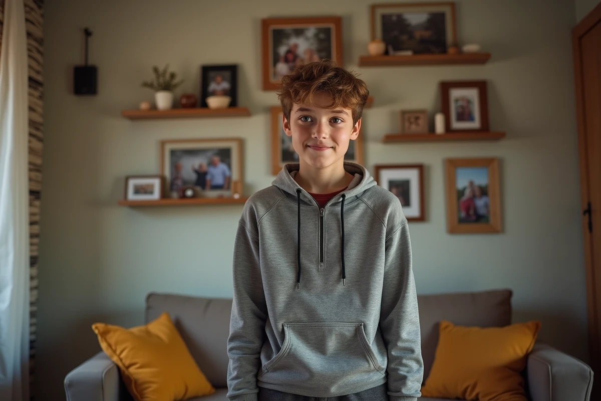 Adolescent contemplatif dans un salon familial chaleureux