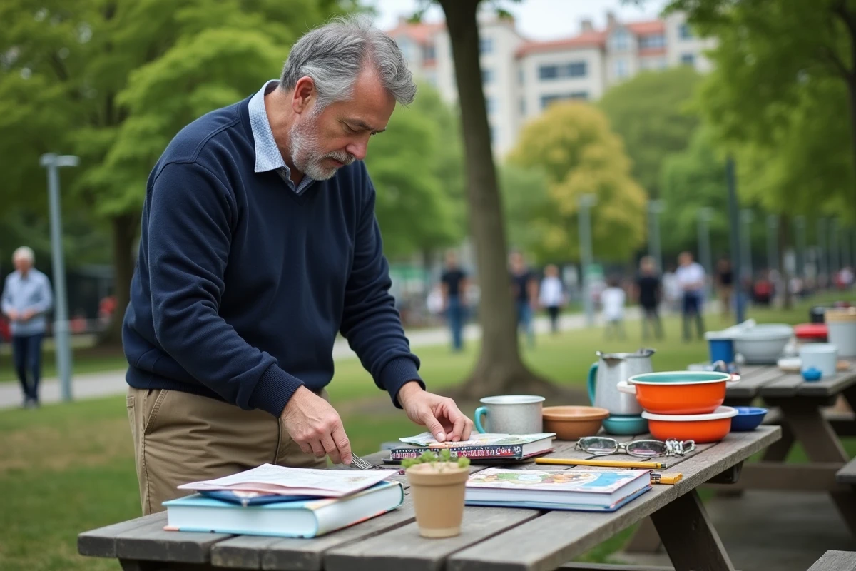 Homme arrangeant des objets d