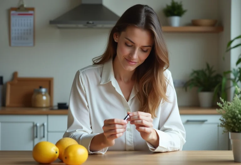 Femme vérifiant son niveau de ketone à la maison