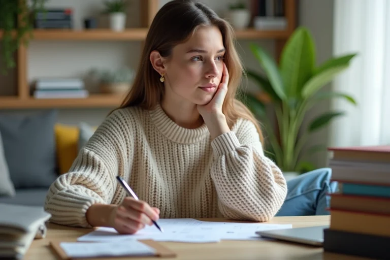 Jeune femme remplissant un formulaire de retrait à son bureau
