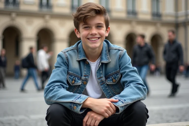 Jeune garçon de 16 ans souriant dans un square parisien
