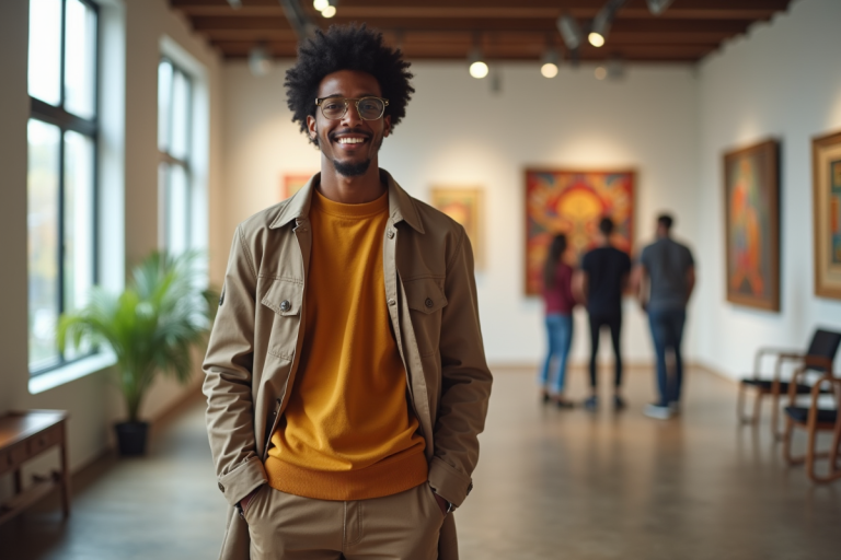 Jeune leader culturel dans une galerie d'art moderne
