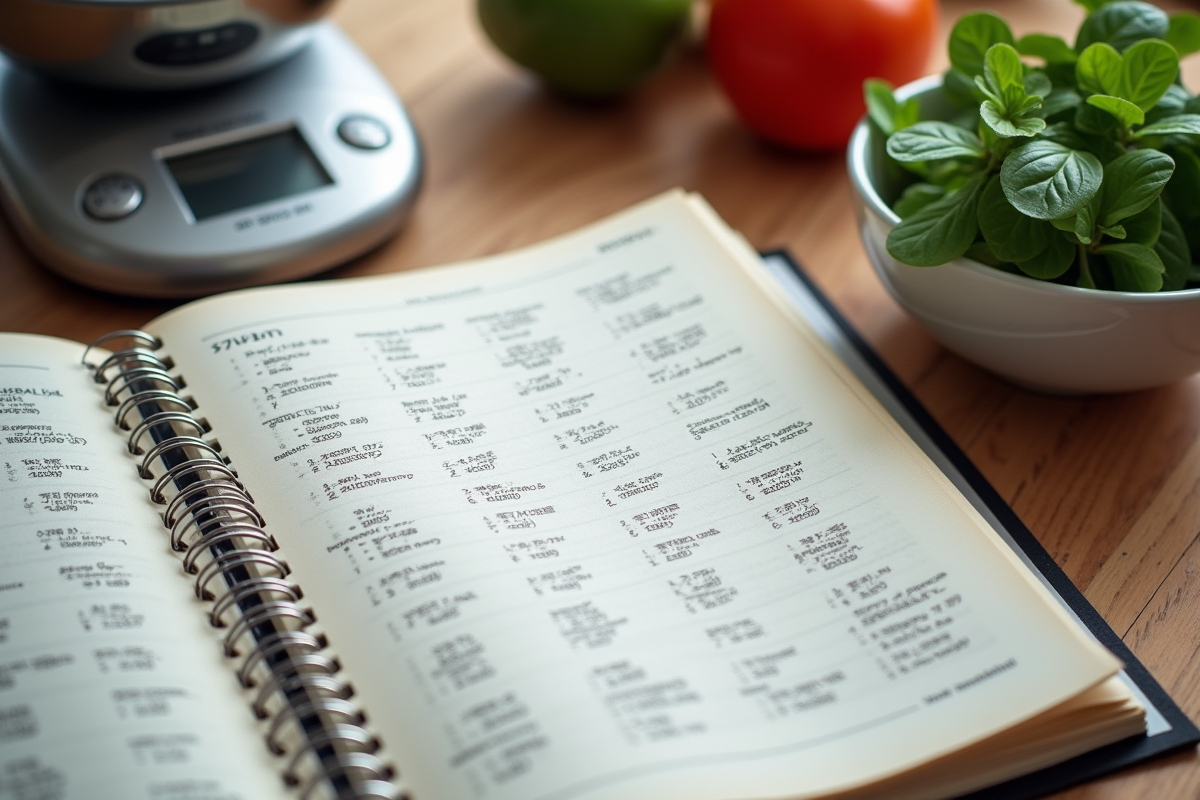 Livre de cuisine ouvert avec balances de cuisine précises
