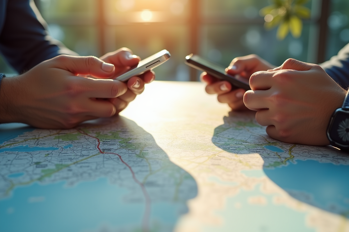 Mains tapant sur smartphone au-dessus d