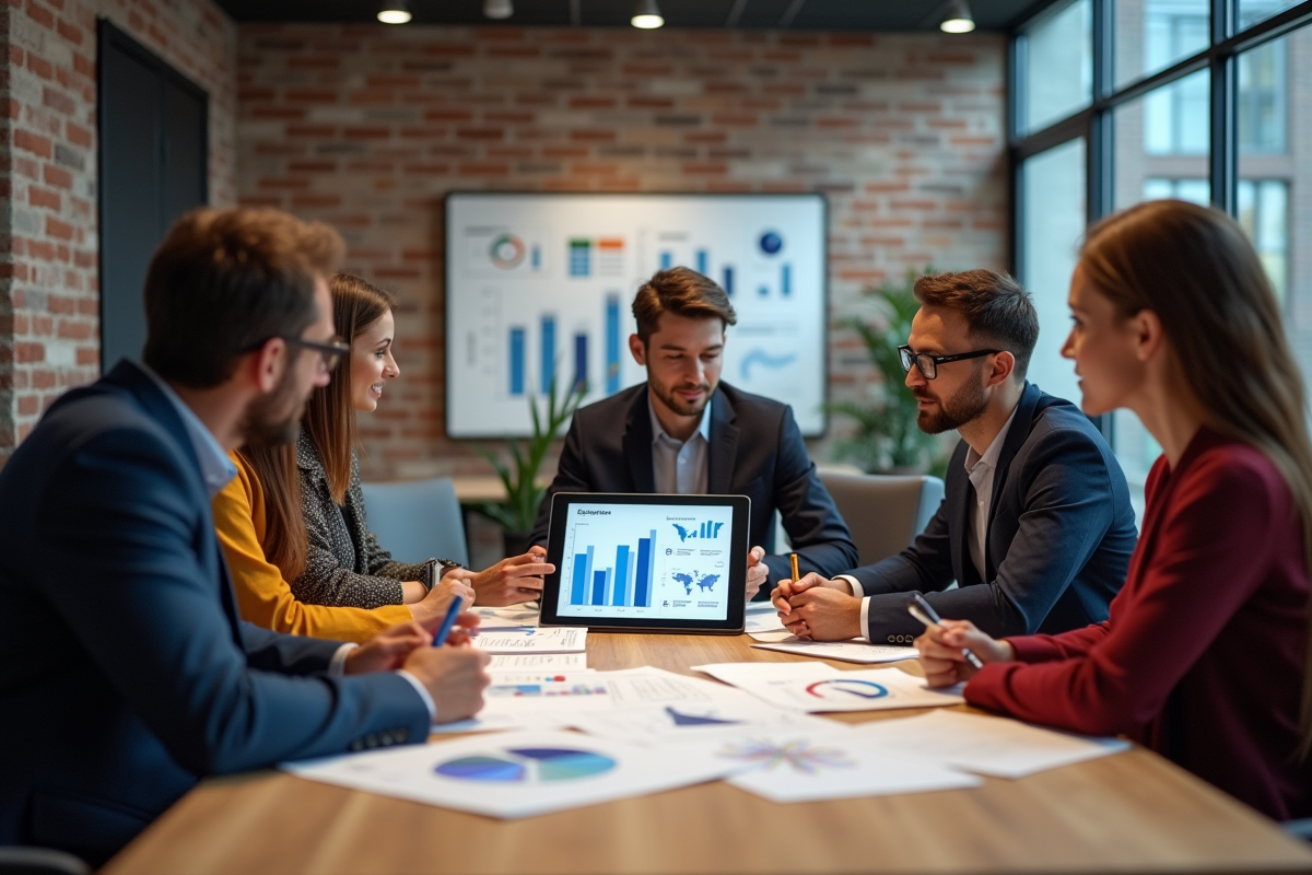 Groupe de professionnels discutant autour d