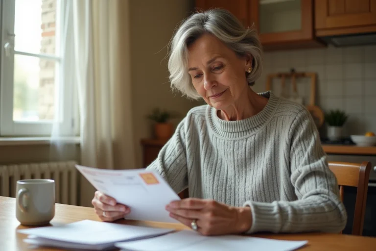 Femme triant le courrier d'un proche décédé à table, démarches administratives après un décès